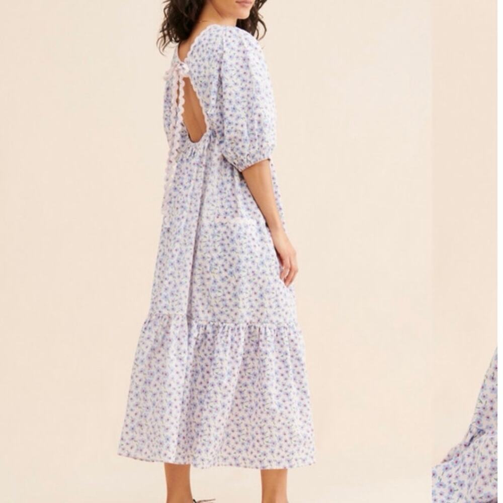 Floral Tie-Back Midi Dress in Light Blue